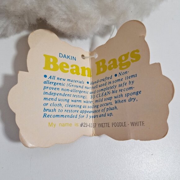 1980 Dakin Yvette White Poodle Pillow Pets Plush Bean Bag 9" w Tag & Pink Bows - Picture 8 of 16